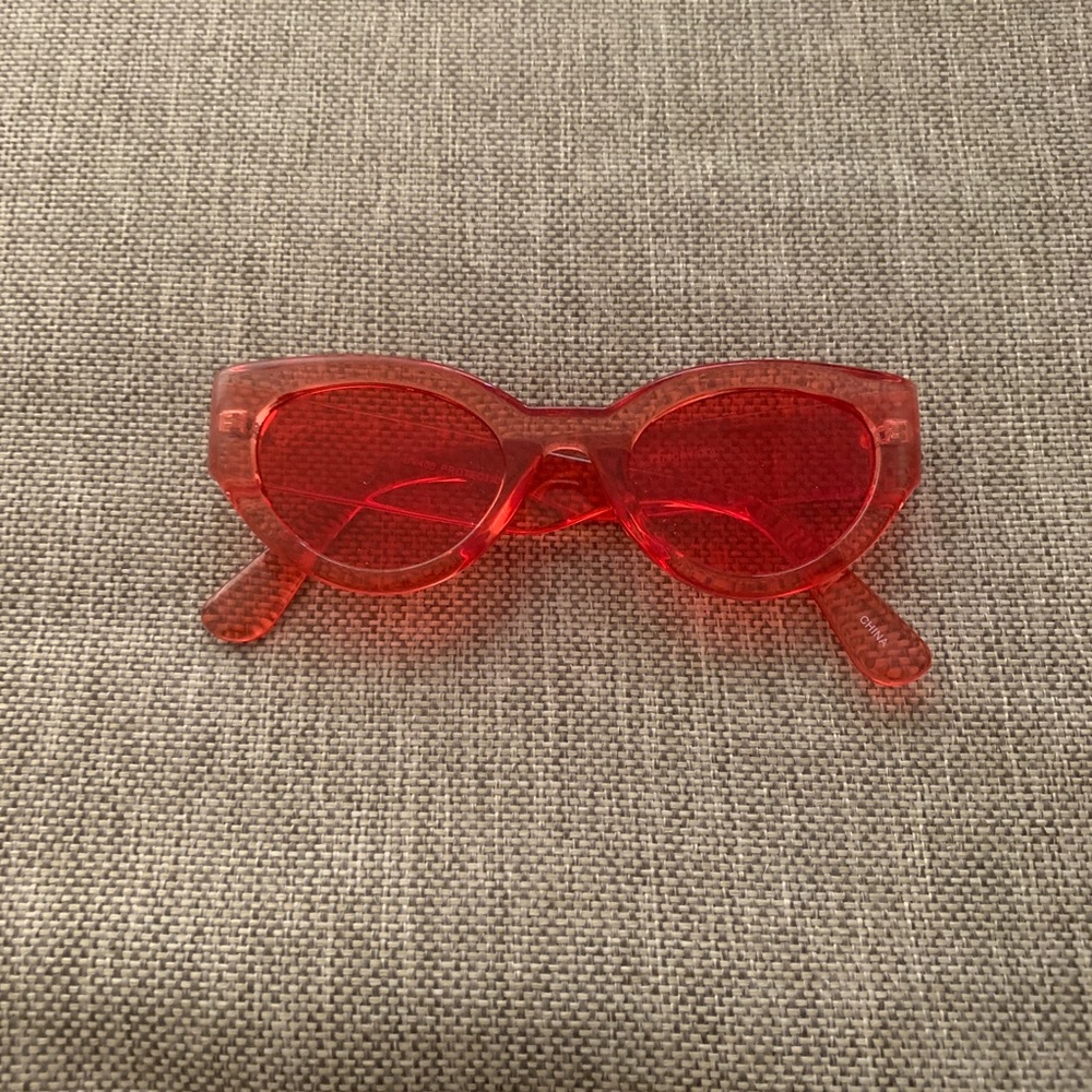 Tinted Red Chunky Cat Eye Sunglasses